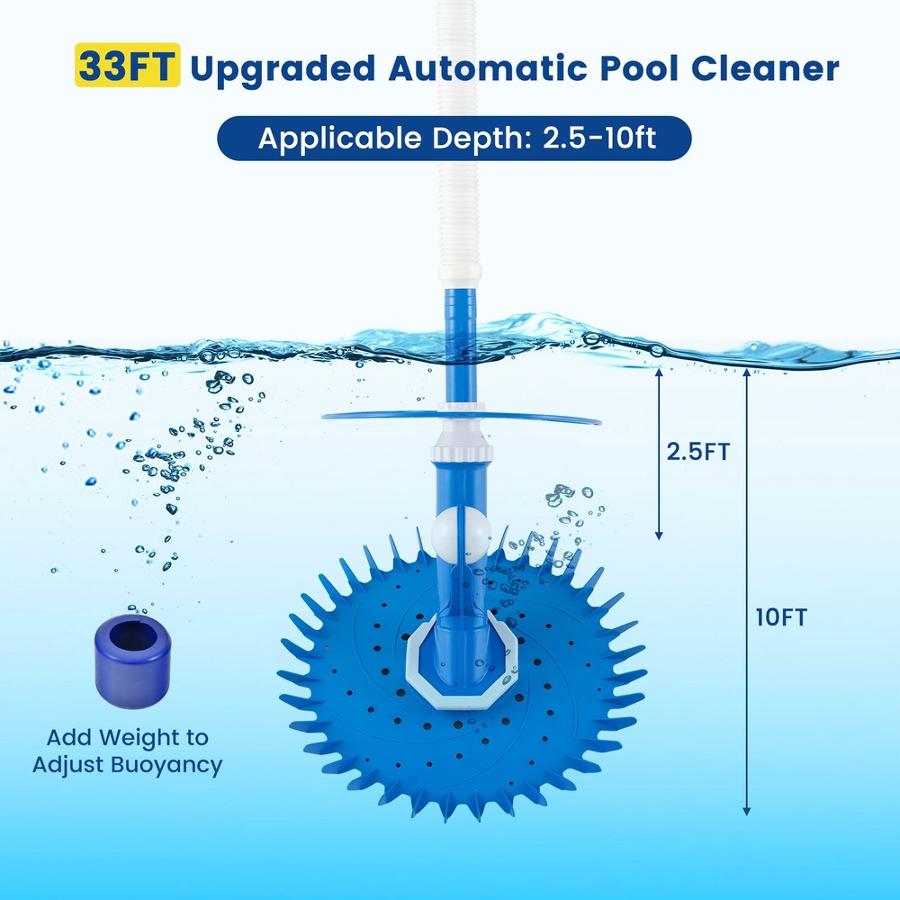 Upgraded Automatic Pool Cleaner Suction-side Pool Vacuum Sweeper w/ 36-Fin Disc