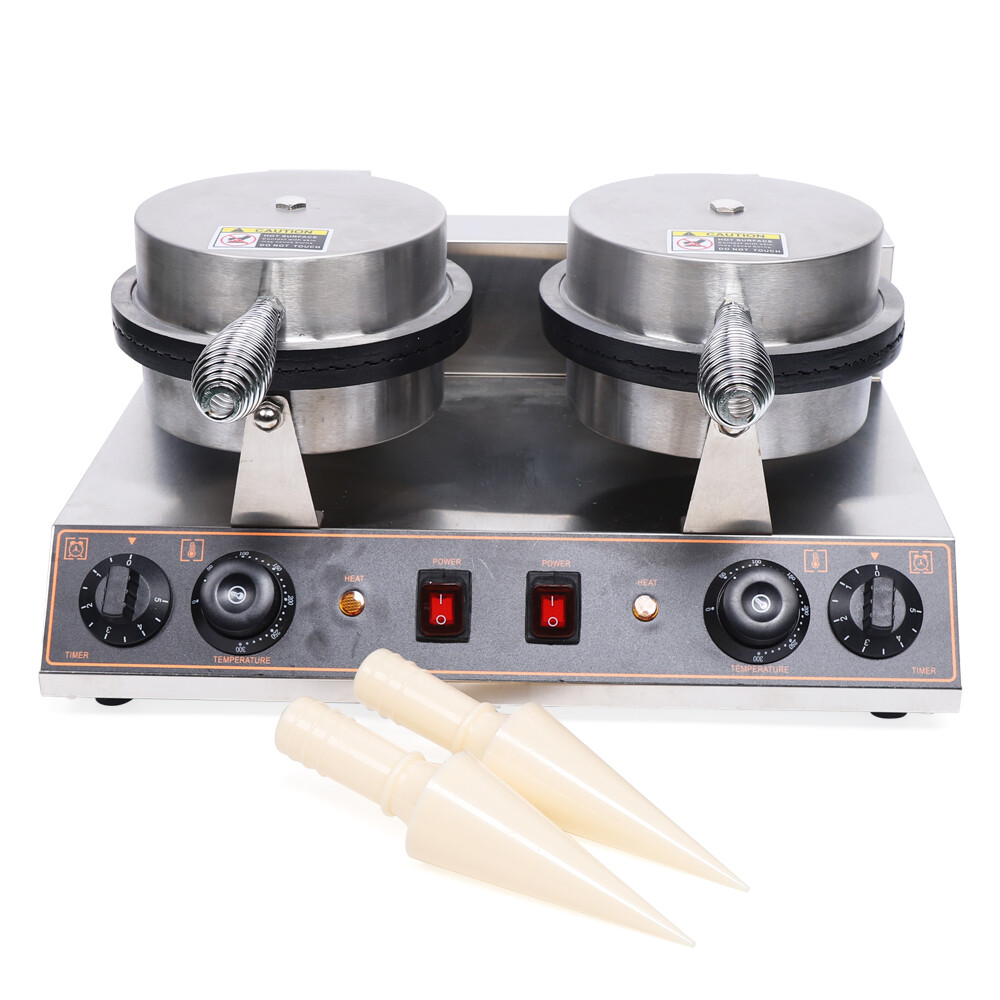 Commercial Waffle Cone Maker Nonstick Ice Cream Cone Electric Double Egg Roll US