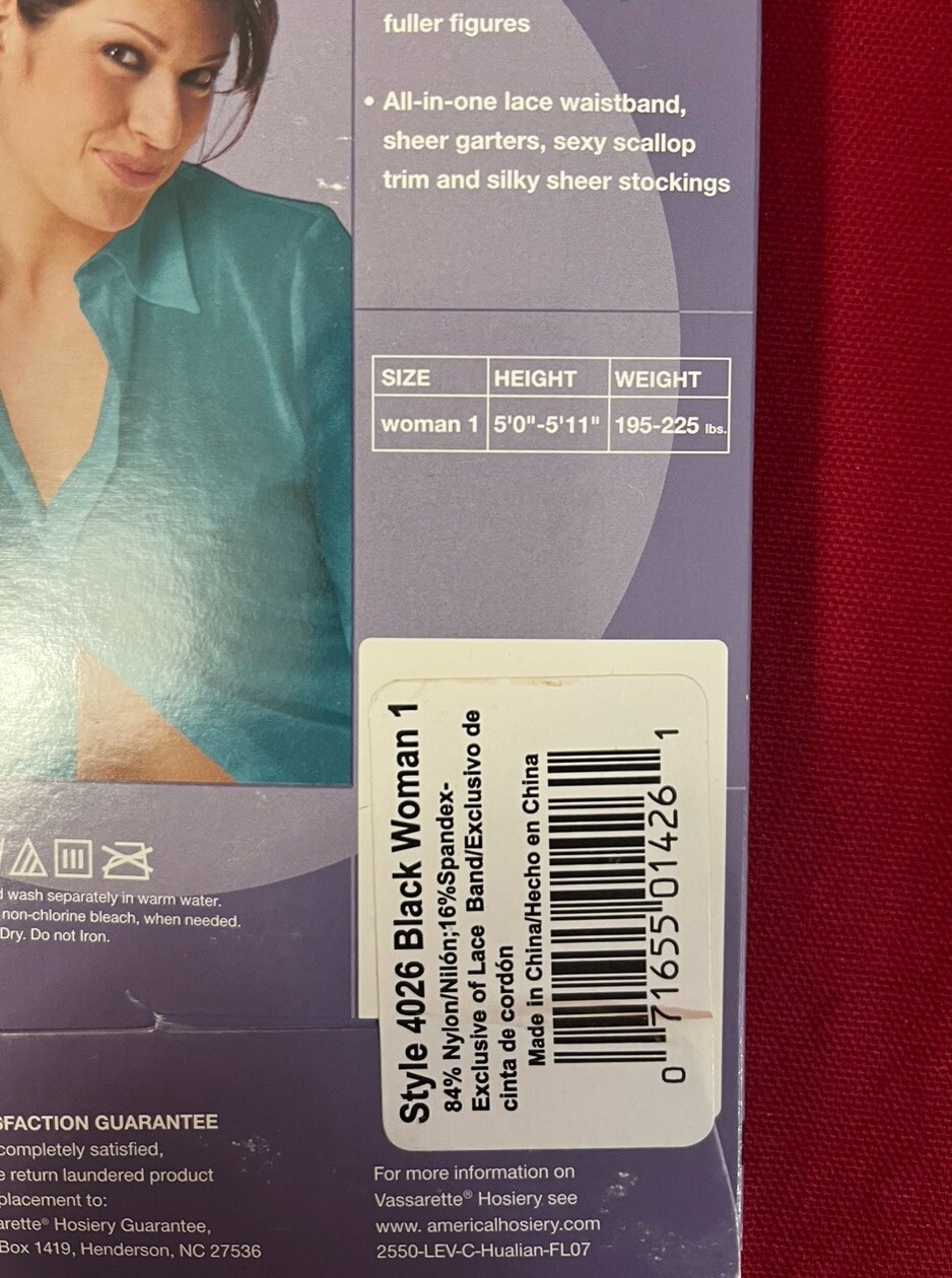 VASSARETTE GARTER STOCKINGS 4 PAIR, Color: Black, Size Woman 1 (Plus) 4026