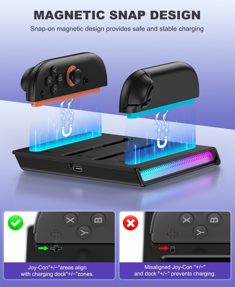 Charger Dock for Nintendo Switch 2 Joycon Controller w/Charging Cord&Indicator