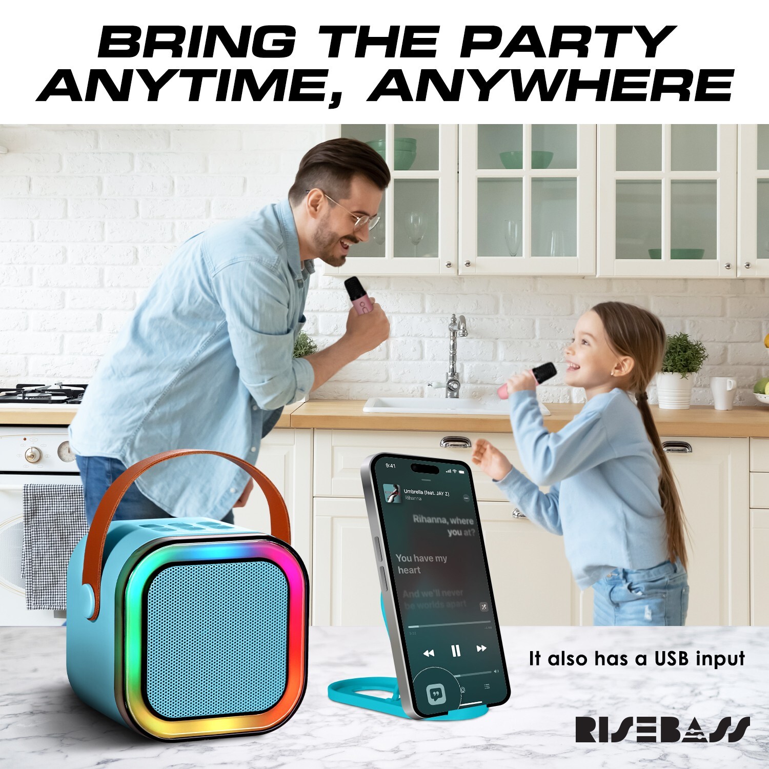 Bluetooth Karaoke Machine Portable Mini Speaker with 2 Wireless Microphones US