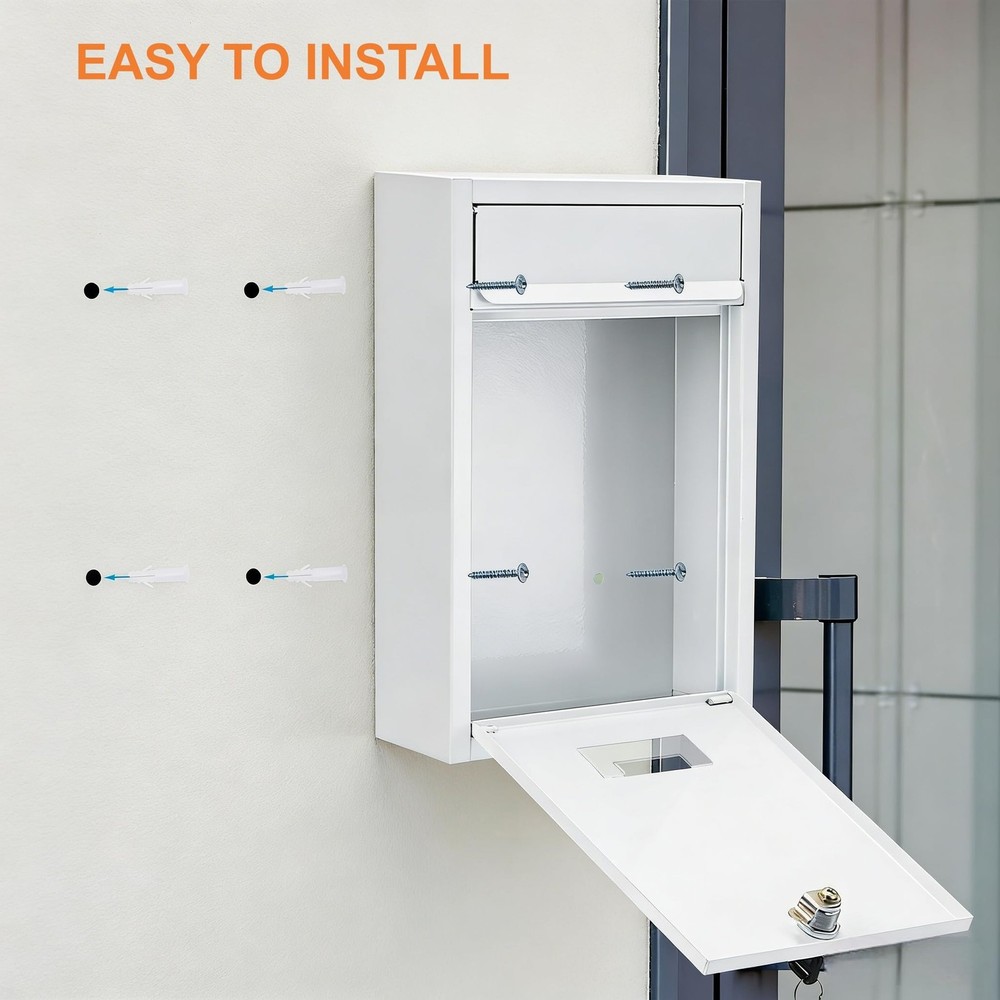 DEAYOU Locking Mailbox Wall Mounted, Drop Box with Key Lock, Weatherproof Secure