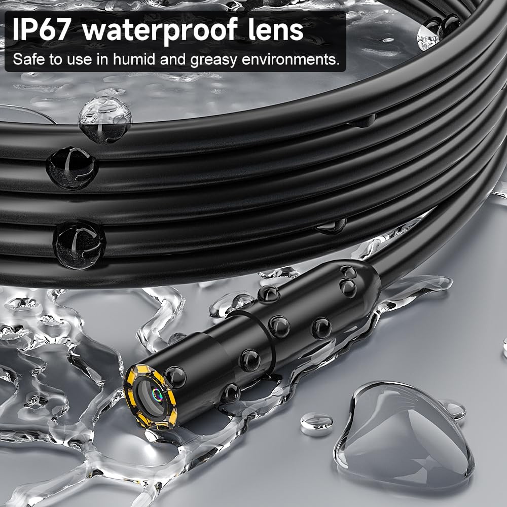 Borescope Camera with Light, 1080P HD Endoscope 8 Adjustable LEDs, black