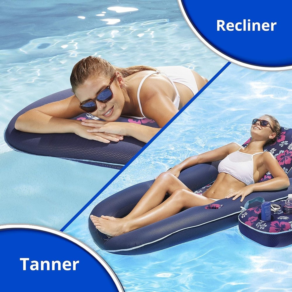 Adjustable Backrest Pool Float for Adults - Teal Hibiscus
