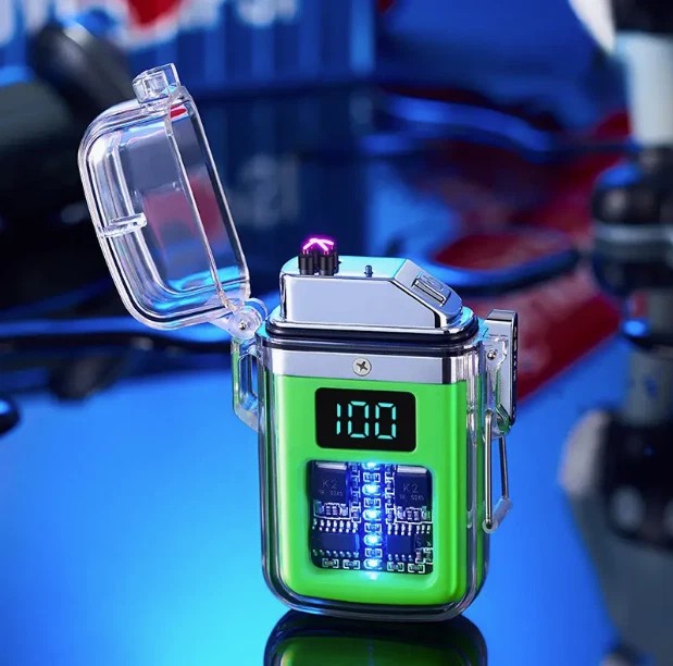 1XTransparent shell waterproof rechargeable pulse lighter with digital display