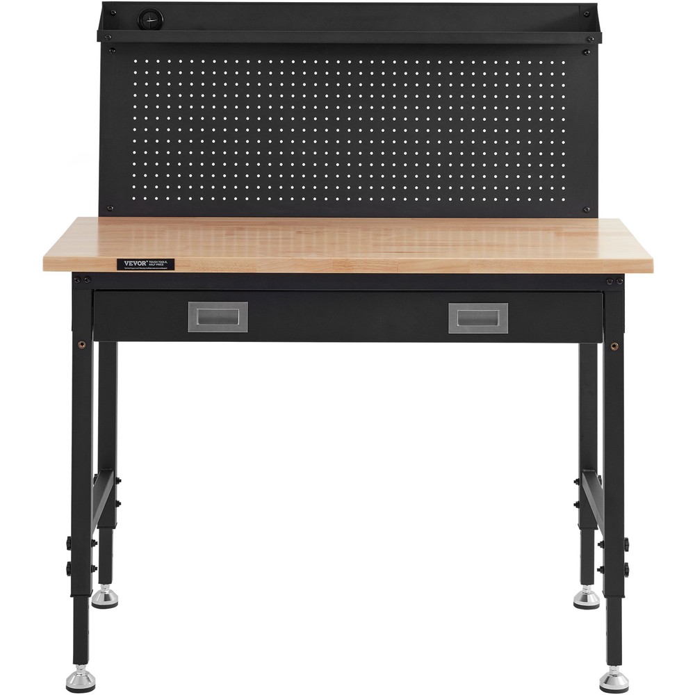 VEVOR Multifunctional Solid Wood Workbench 48x24" with Pegboard Power Outlets