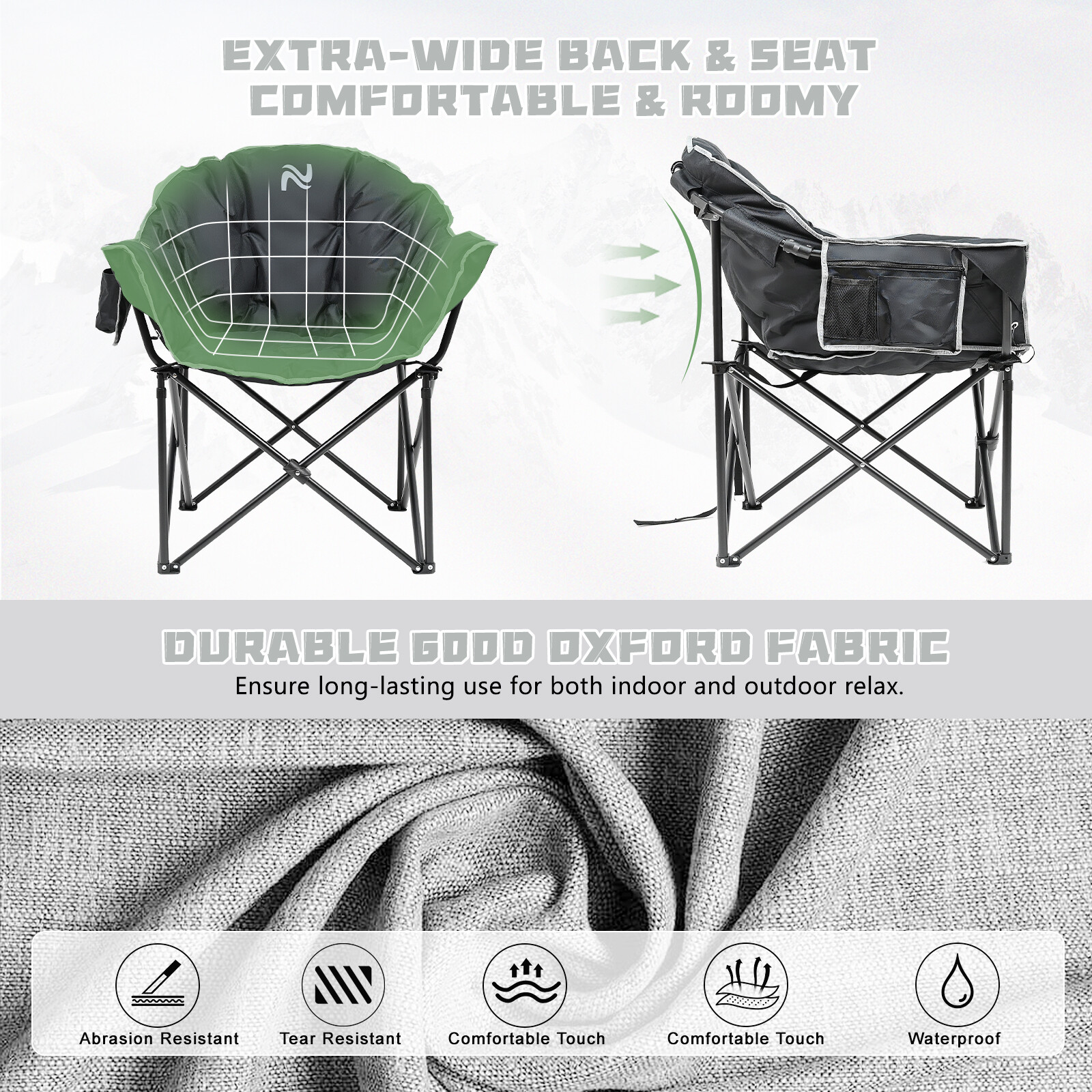 Oversized Heavy-Duty Club Folding Camping Chair w/ Pocket Moon, Round, Saucer