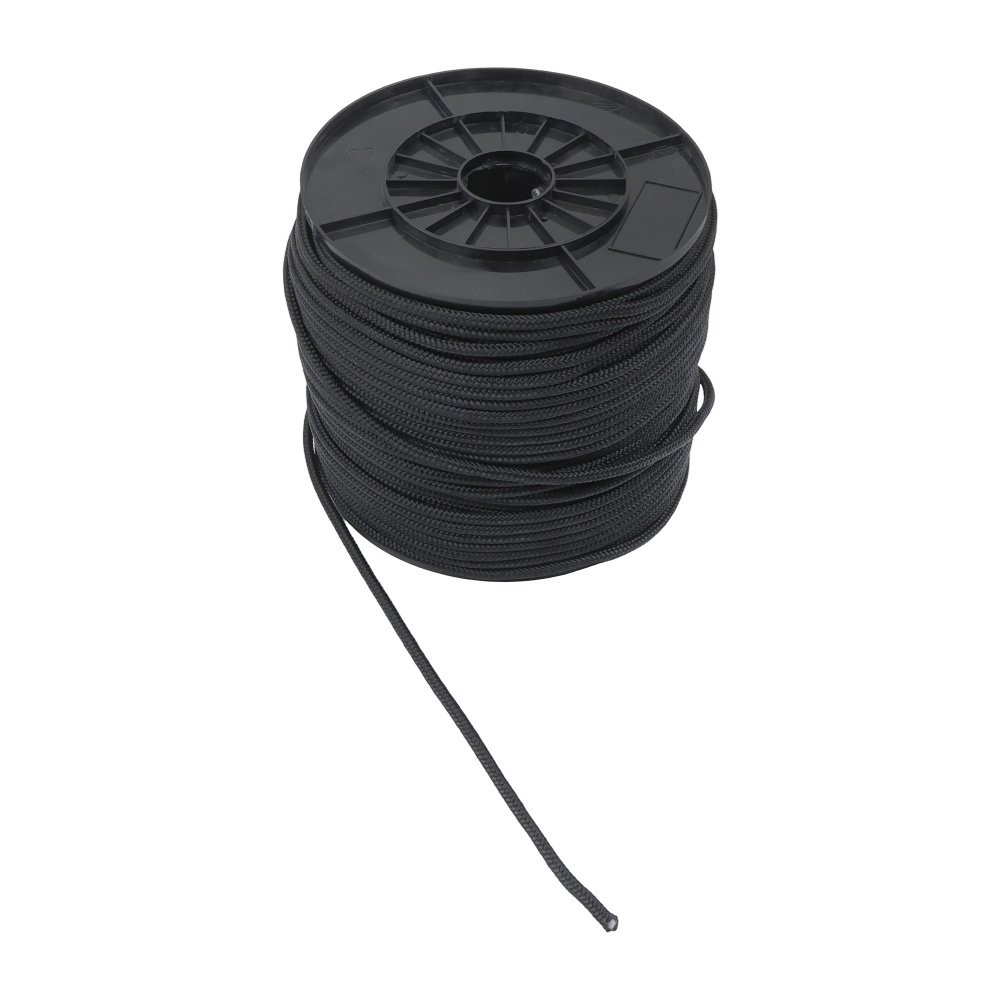 1/4" × 500' Black Nylon Rope Sturdy Spool Solid Braid Knot Rope Multipurpose