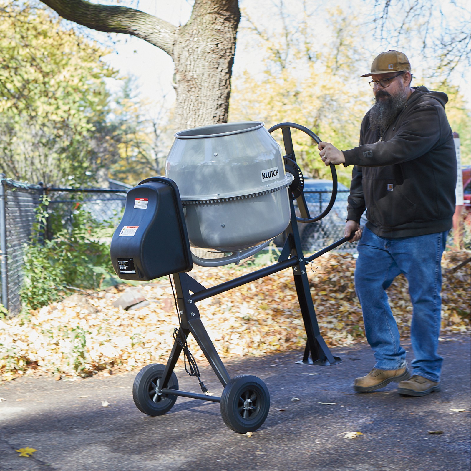 Klutch Electric Cement Mixer, 4.25 Cu. Ft. Drum, 2/3 HP, 120V Electric Motor