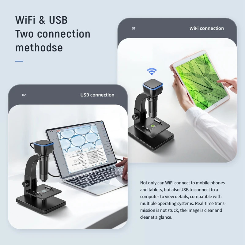 2000X Dual Lens WiFi Digital Microscope 10 LED Support Android IOS USB Computer