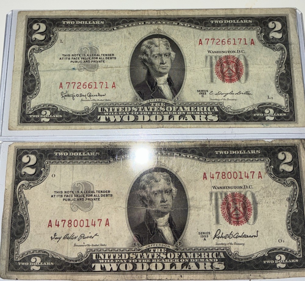 2 1953 A&C Red Seal 2 Dollar Notes