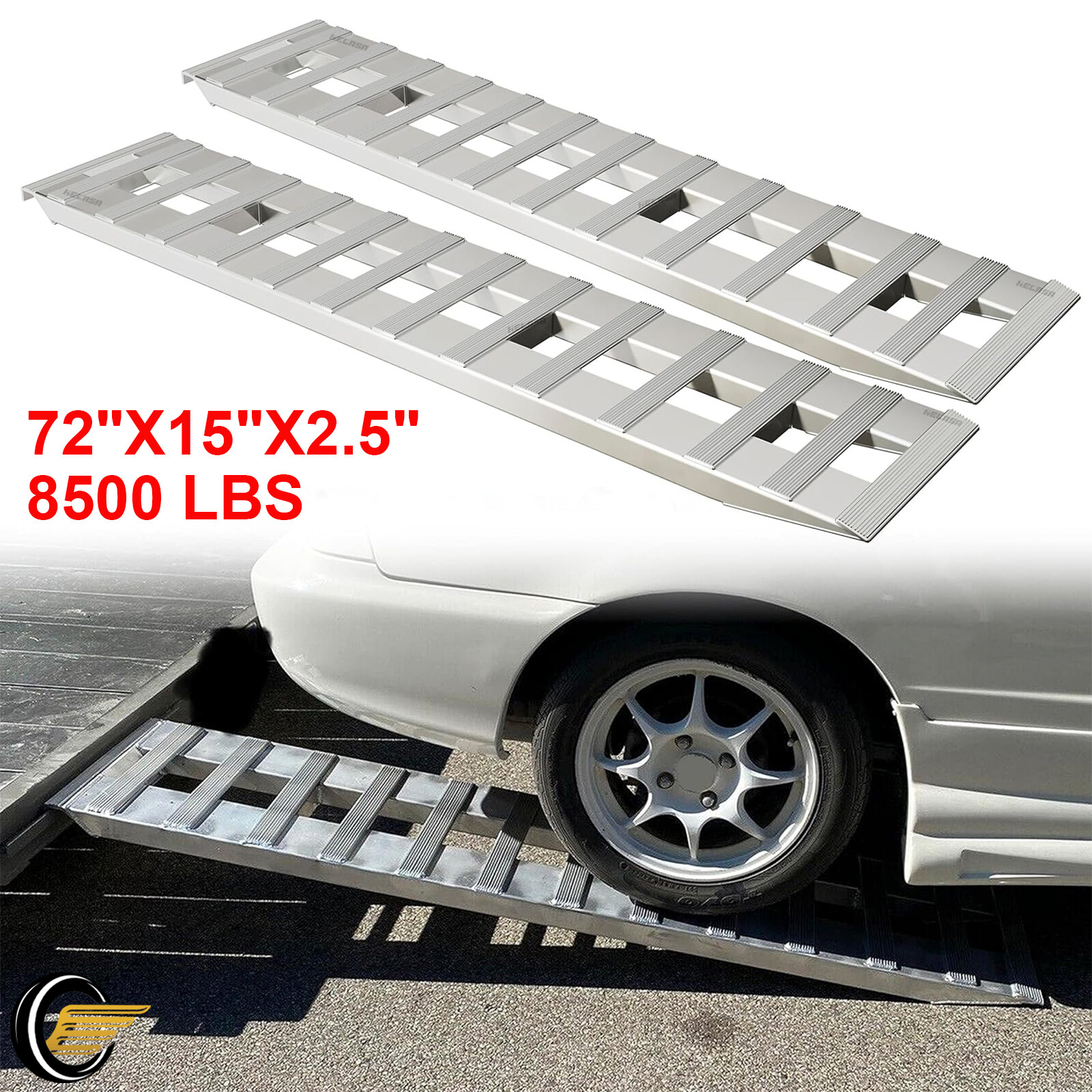 72" X 15" Aluminum Hook Ramps 8500Lbs Car Trailer Truck 1 Pair Ramps Hook End