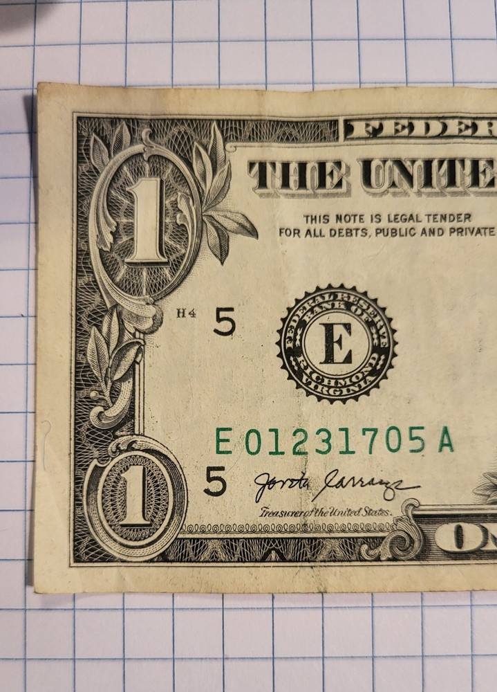 $1 ONE US DOLLAR BILL NOTE MISCUT MISALIGNED OFF CENTER ERROR FANCY SERIAL #