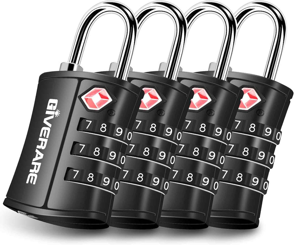 4-Pack TSA Accepted 3-Digit Luggage Locks, Keyless Combo Padlocks for Travel Set