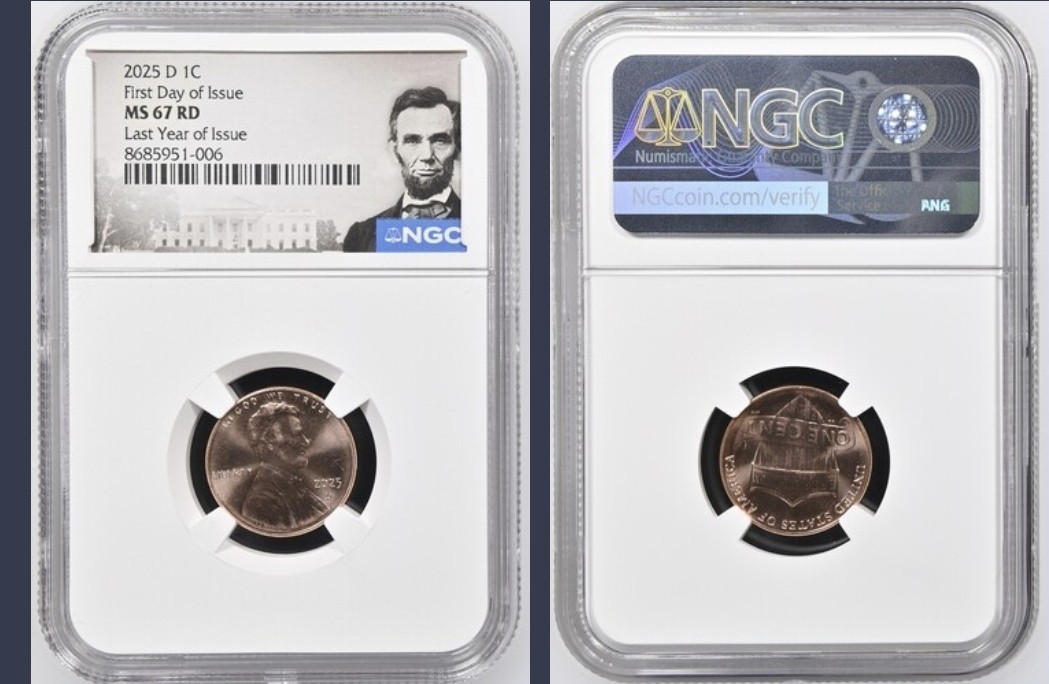 2025 P & D Lincoln Shield 1c Cent 2 Coin Set NGC MS67 RD LAST PENNY First Day %