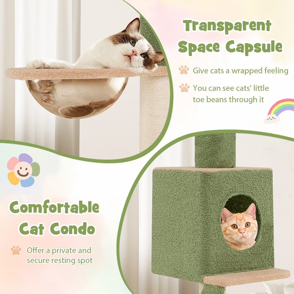 Floor to Ceiling Cat Tree w/ 86"-99.5" Adjustable Height Space Capsule Condo