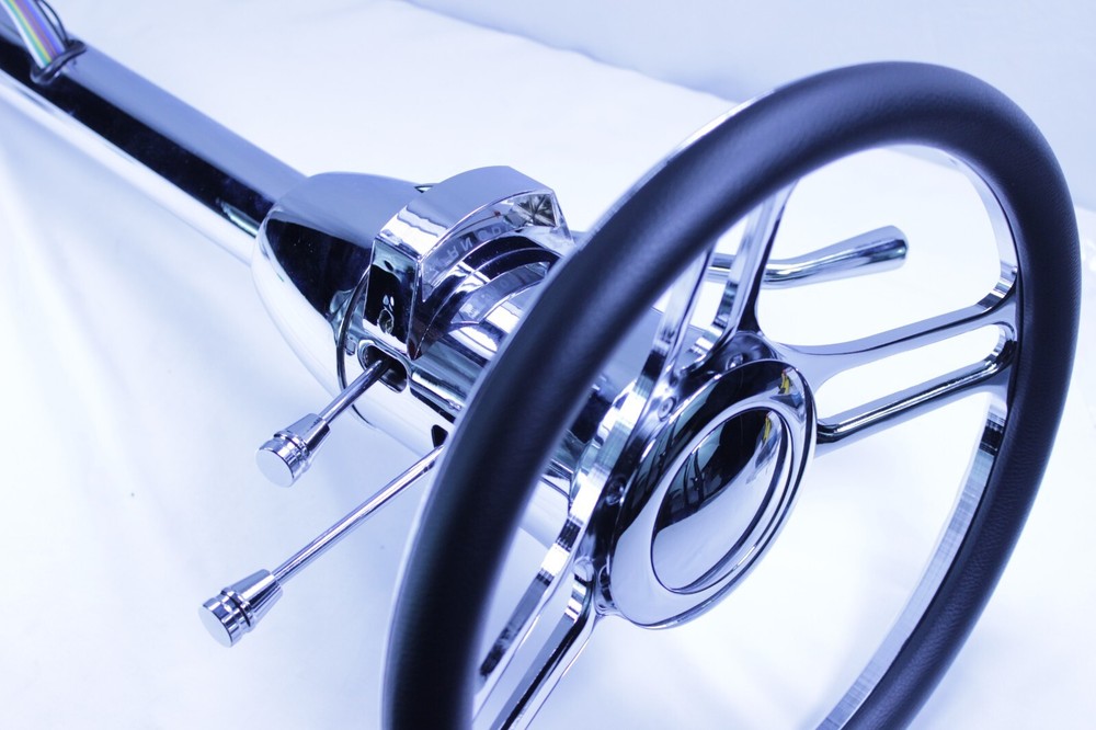 30" Chrome Automatic Auto Tilt Shift Steering Column & 14" Wheel Horn Button Kit