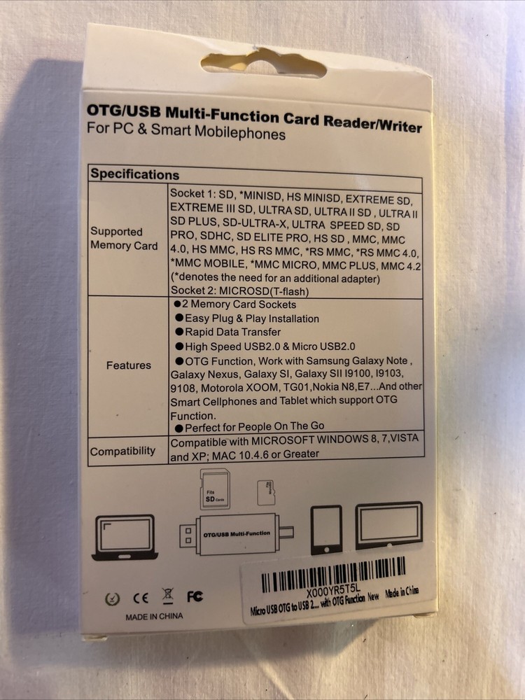 Micro USB OTG to USB 2.0 Adapter SD/Micro SD Card Reader For Smartphones/PC