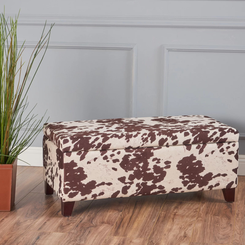 Storage Ottoman, Brown Multi Velvet Upholstered, Contemporary Design