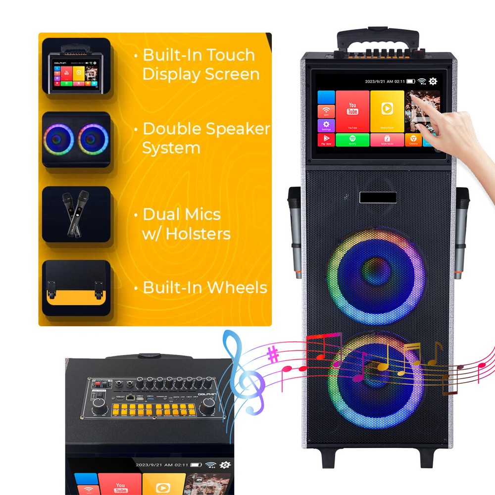 Professional Karaoke Machine Bluetooth Speaker Lyrics Display Screen WirelessMic