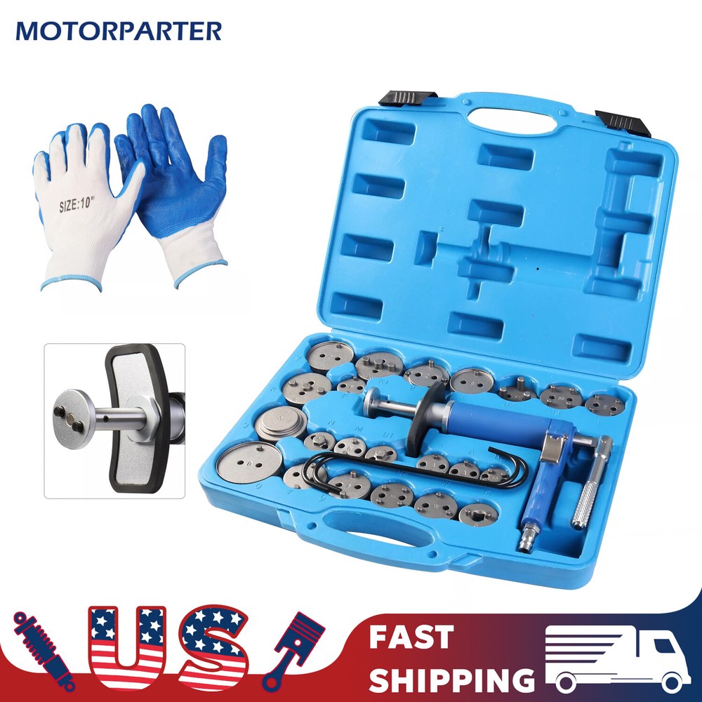 Pneumatic Disc Brake Caliper Piston Pad Compressor Wind Back Tool & Pair Gloves