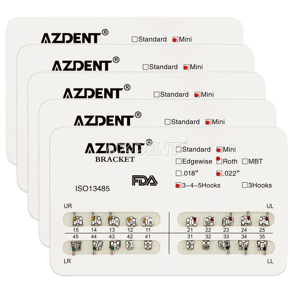 AZDENT Dental Ortho Brackets Metal Mini Roth.022/018 Hook 345/Arch Wire Nature