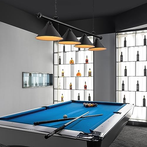 71in Billiard Pool Table Light with Pull Chain Switch on Pendant 4-Light Black