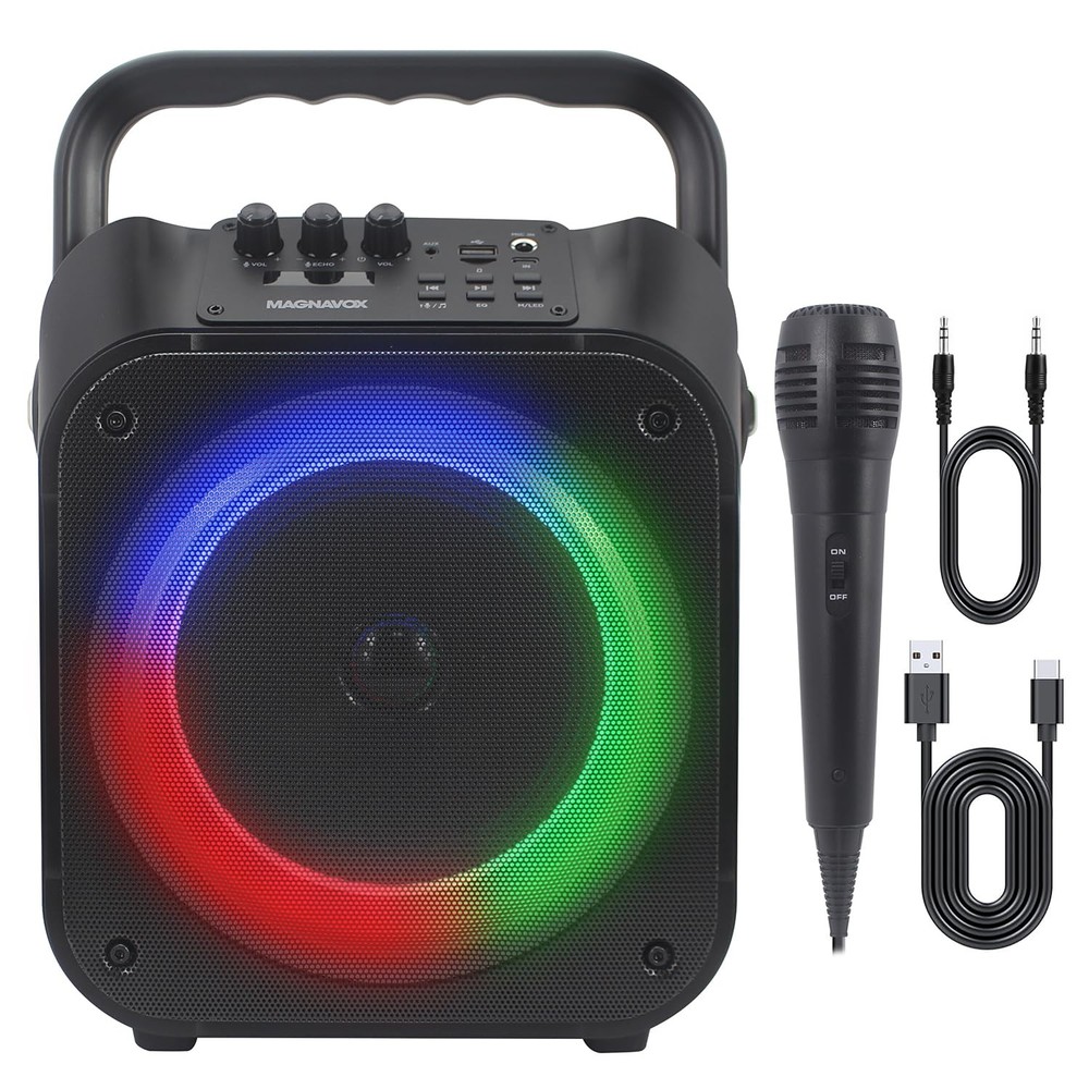 MHT778 Portable Karaoke System w/Lights, Bluetooth, 12W Output, USB/Micro SD/...