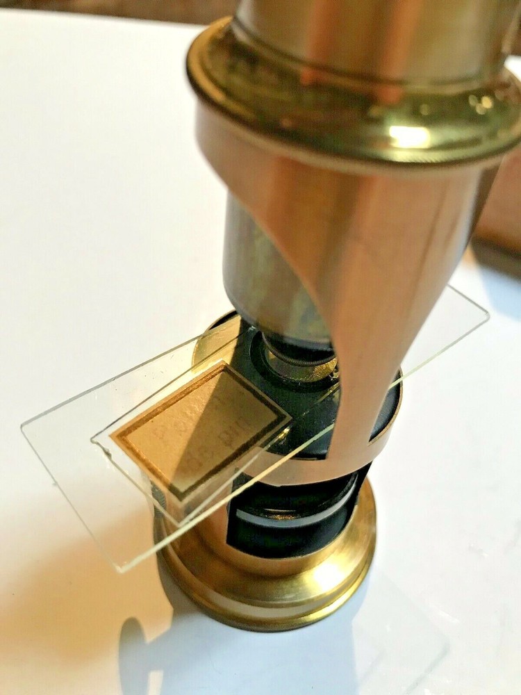 Antique Brass Pocket Microscope In Original Box