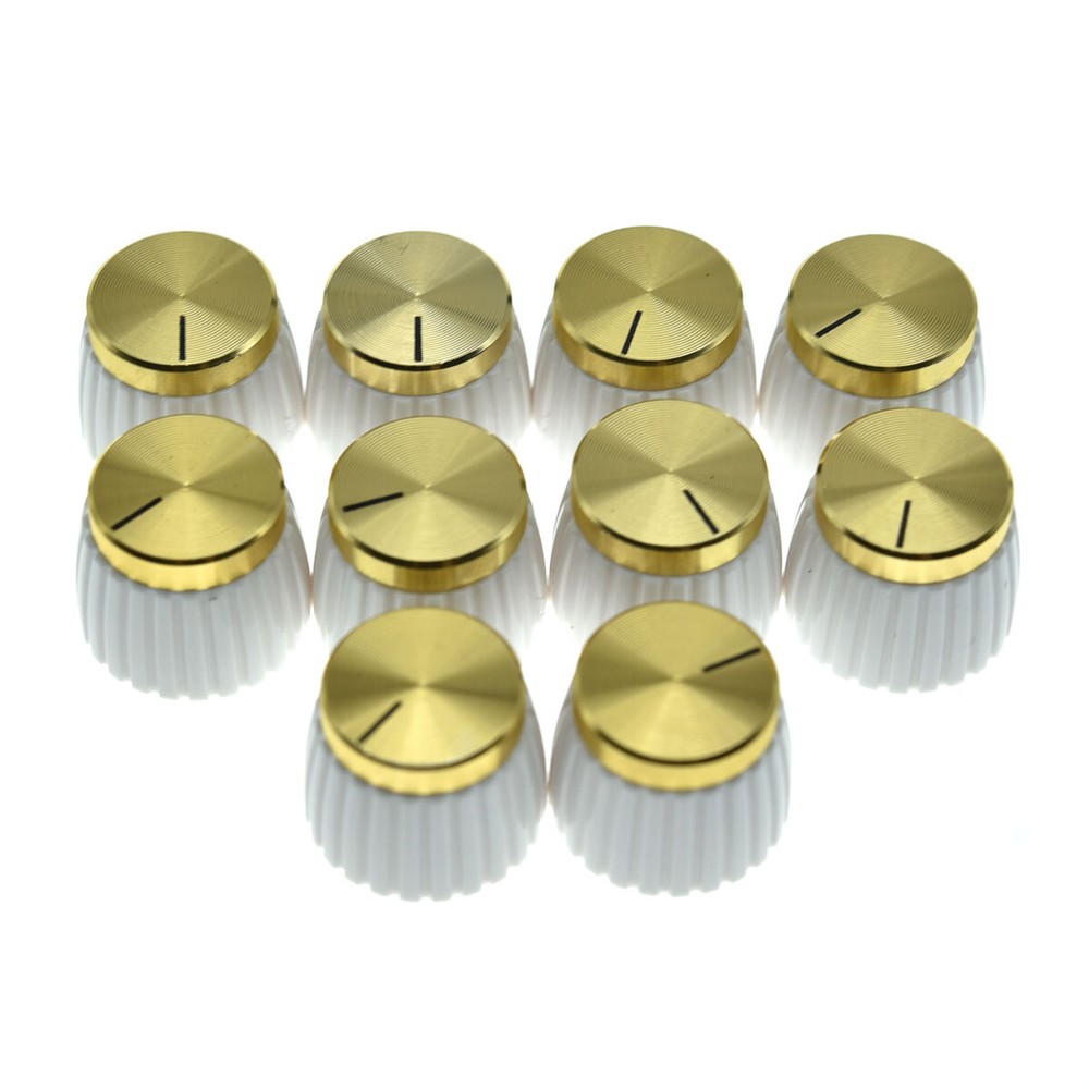 10pcs Guitar Amplifier-Knobs-White-w-Gold-Cap-Push-on-fits-Marshall-Amplifier