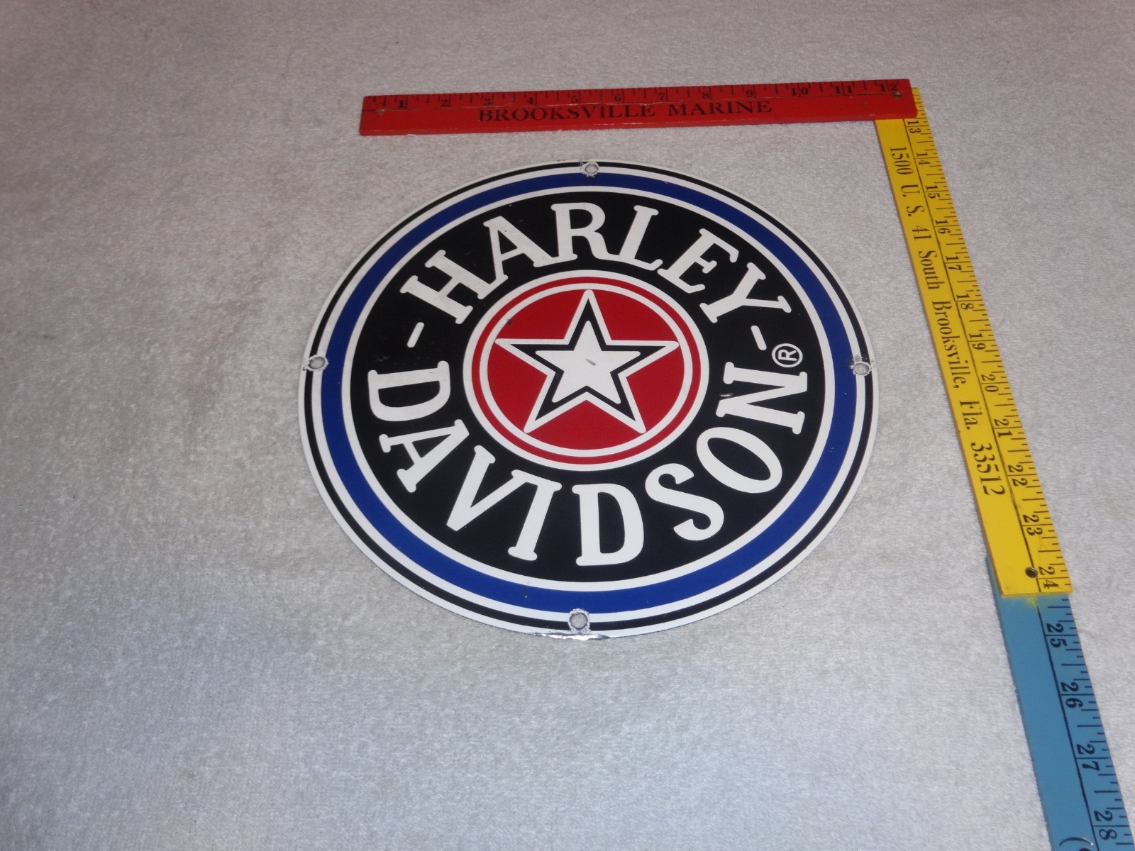 VINTAGE HARLEY DAVIDSON MOTORCYCLE 11 1/4" PORCELAIN METAL GASOLINE OIL HOG SIGN