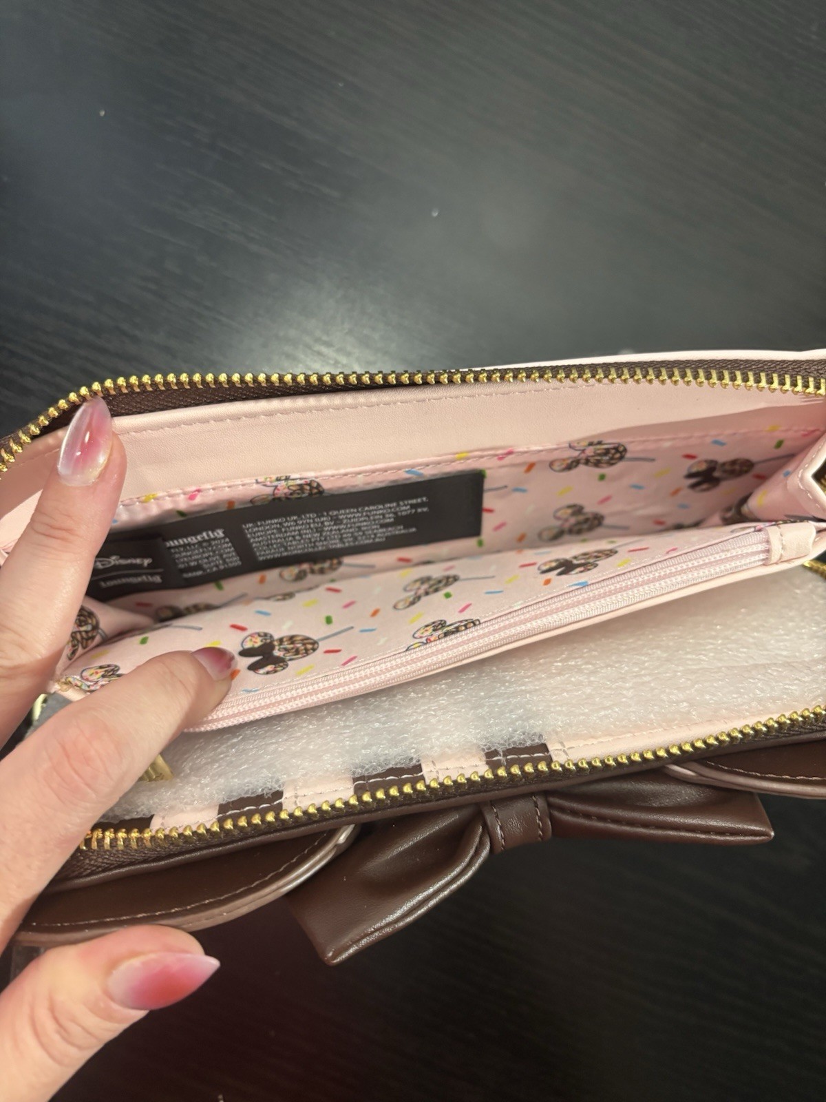 Loungefly Disney Minnie Mouse Chocolate Pink Lollipop Ears Wallet with Bow NWT