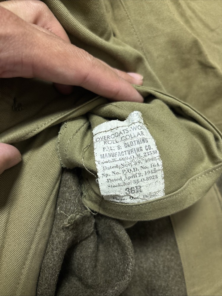 ORIGINAL WWII US ARMY WINTER M1938 GREATCOAT OVERCOAT- 34R + Gloves Handkerchief