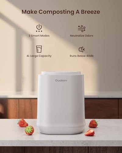 4L Electric Composter for Kitchen, Smart Countertop Compost Bin, Odorless White