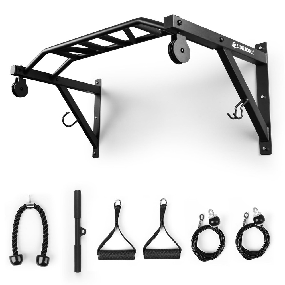 Multifunctional Wall Mounted Pull Up Bar with Pulley System (48" APART)