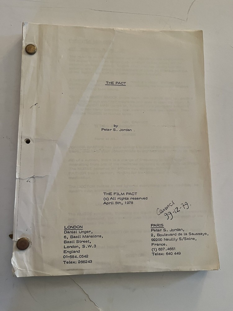 original script “The Pact” 1978 by Peter S. Jordan