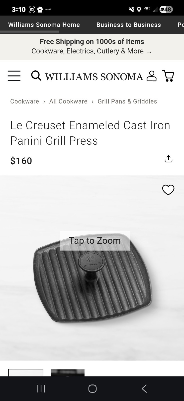 Le Creuset 9” Inch Square Matt Black Cast Iron Panini Press