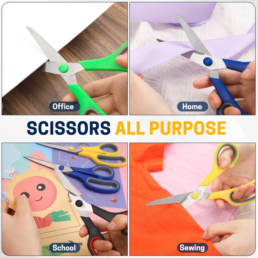 5-Pack, 8" Scissors All Purpose Comfort-Grip Handles Sharp 5Pack, 5 Pack