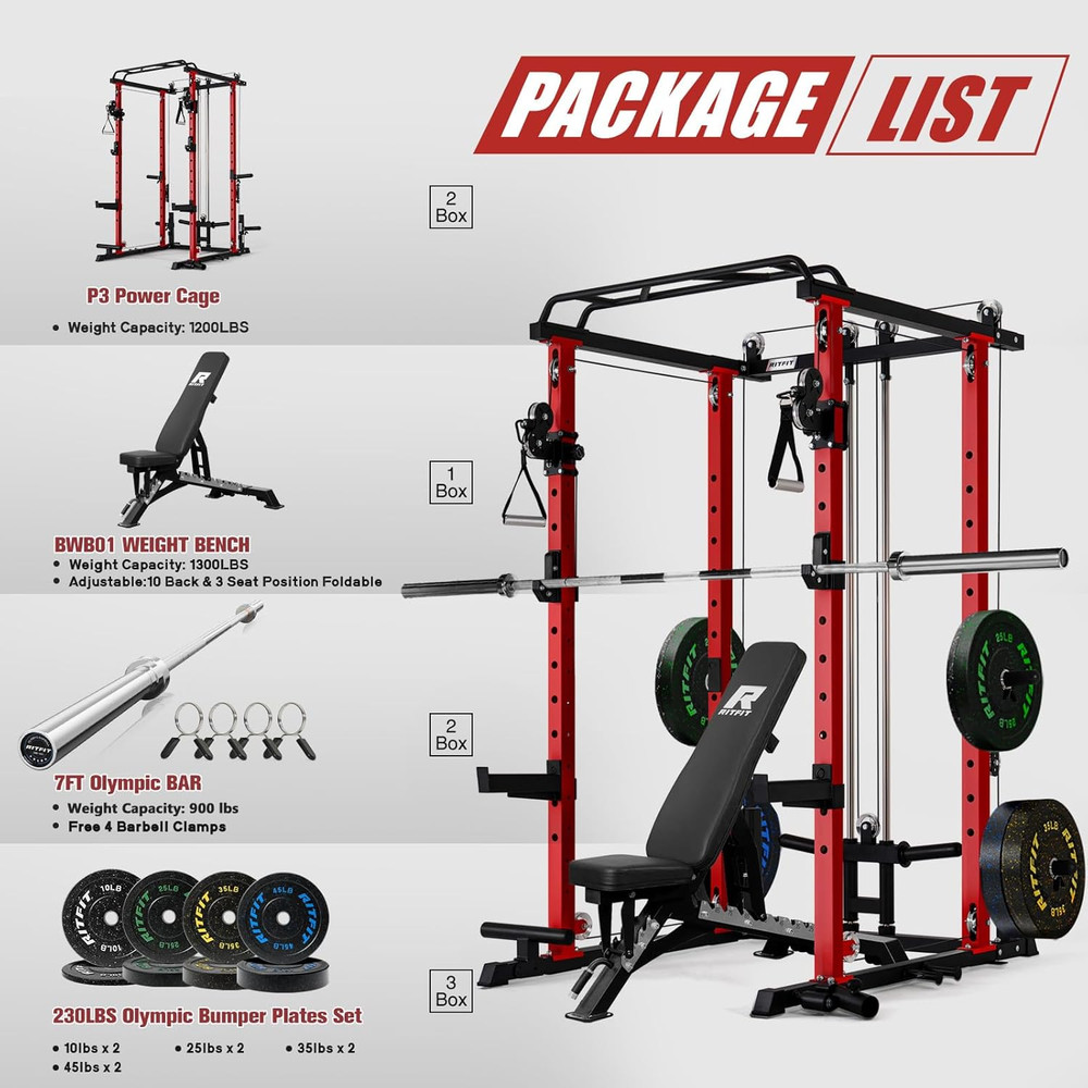 Power Cage with Optional LAT Pulldown/Cable Crossover, 1000LB Squat Rack for Hom