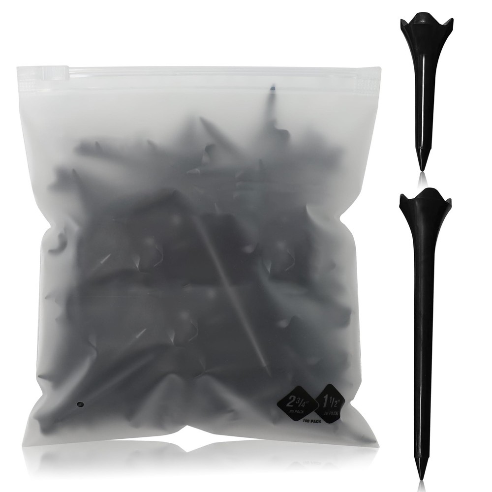 Golf Tees Plastic, 2.75 + 1.5 Inch Set, Unbreakable, Black