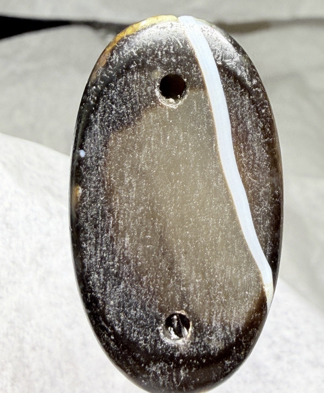 Tibetan Kubera Wealth God Old Agate Dzi Pendant, Odd Size Silkworm Line. ✨