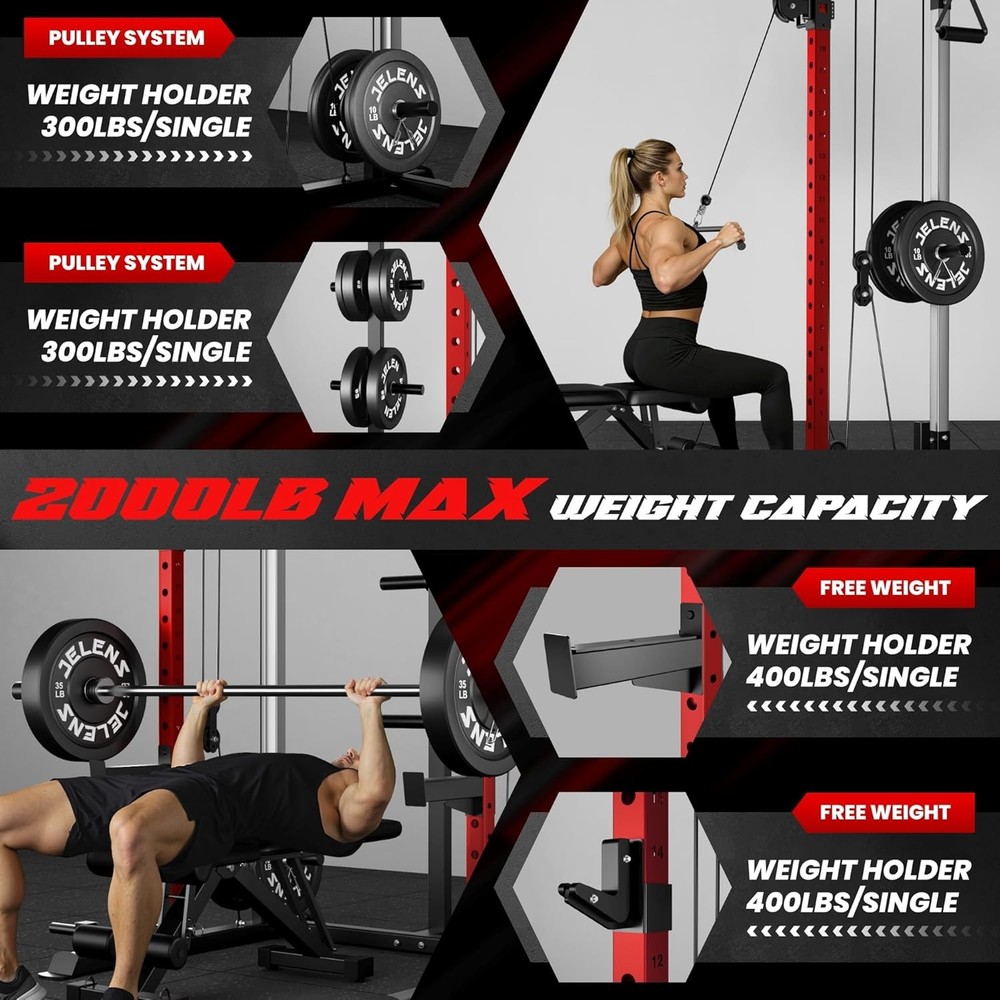 Power Rack Cage Weight Rack with Dual Pulley Cable Crossover Machine Multi-Func