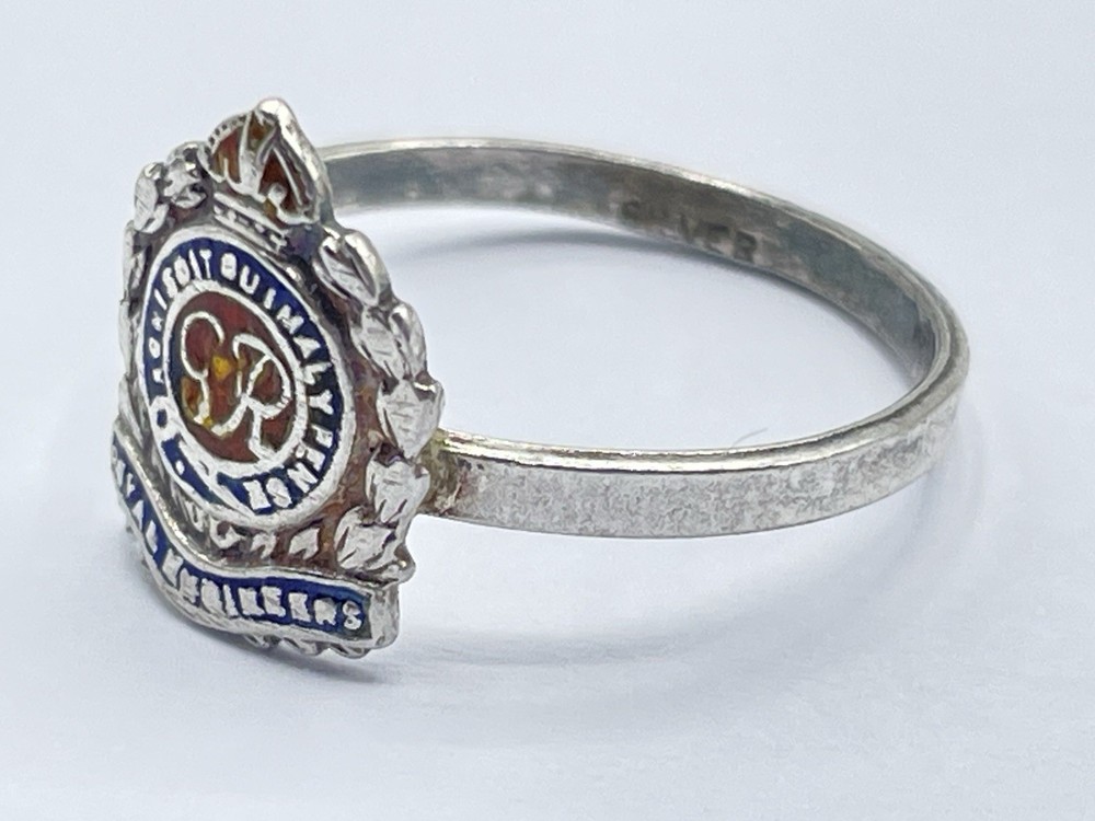 WW2 British Sterling Silver & Enamel Royal Engineers Sweetheart Ring Size M