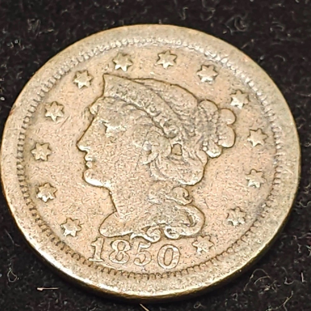 1850 Braided hair Large Cent / Very Good