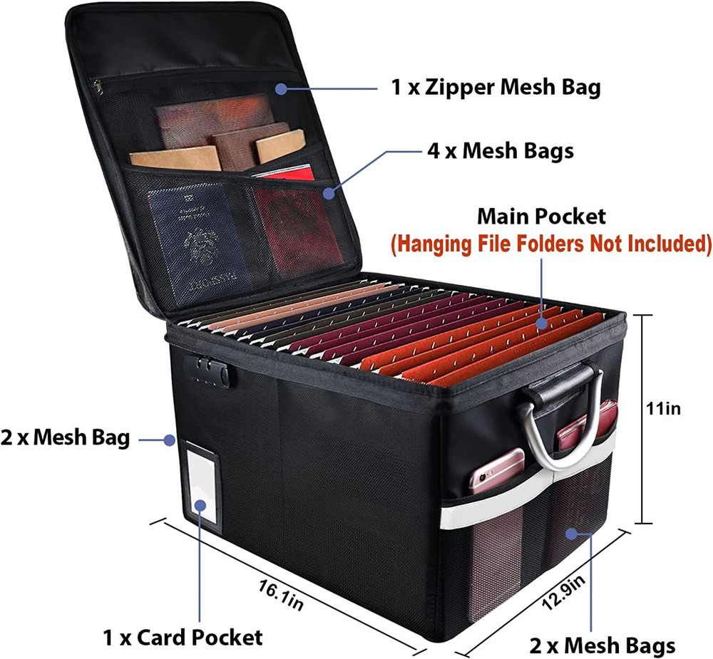 Fireproof Document File Organizer Box, Fireproof Safe Box with Lock, Portable Of