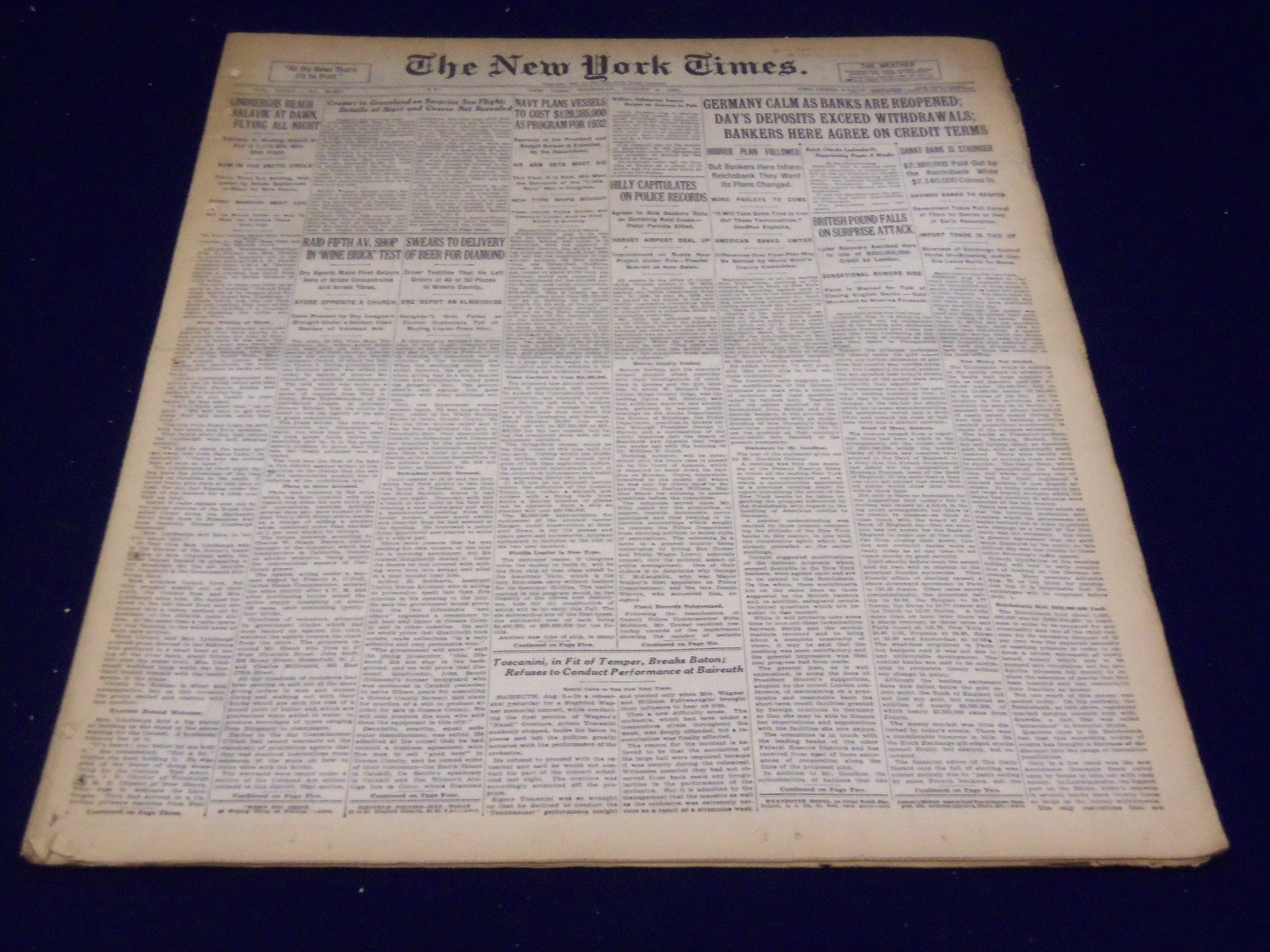 1931 AUGUST 6 NEW YORK TIMES - LINDBERGH'S REACH AKLAVIK - NT 3928