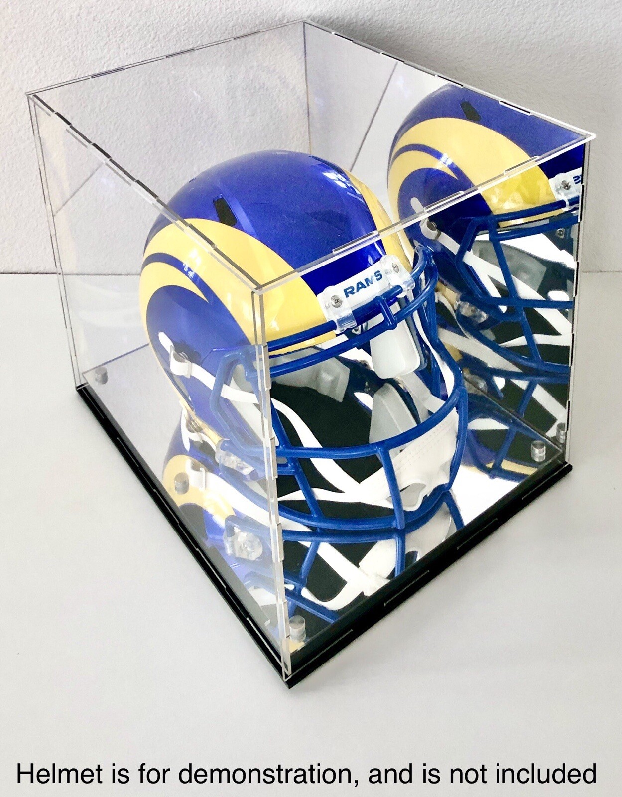 Full Size Acrylic Football Helmet Display Case with Back Mirror & Mirror Base