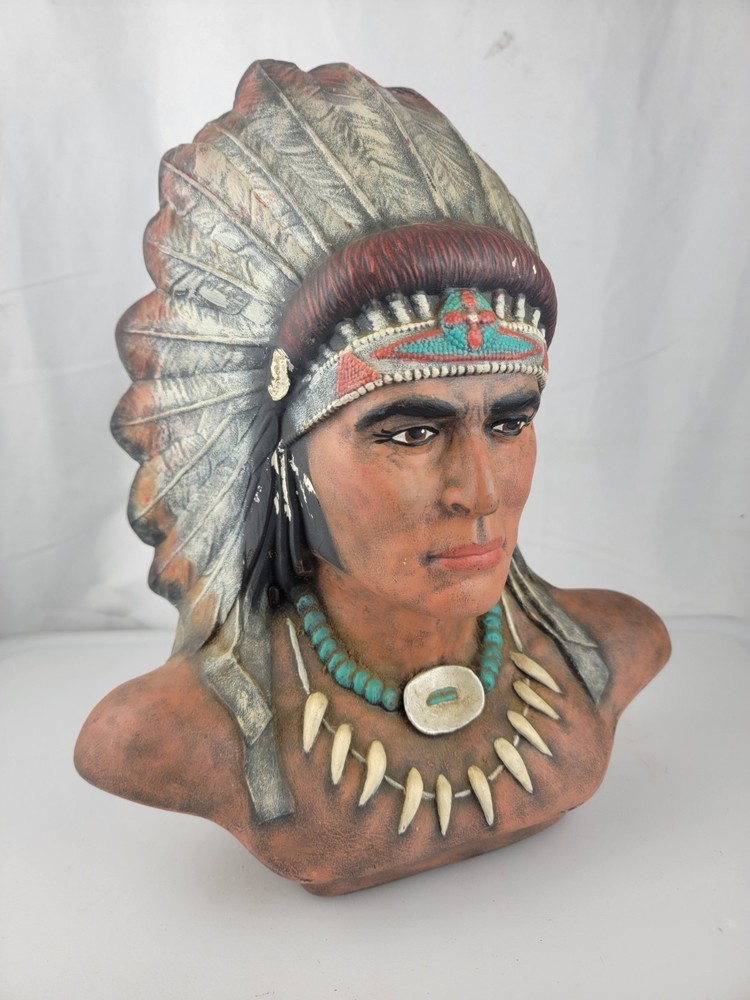 12" Native American Chief Warrior Head Bust Ceramic