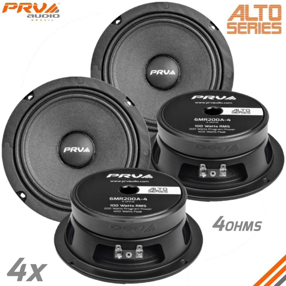 4x PRV Shallow 6.5" Midrange Slim Speakers Car Audio 200 Watts 4 Ohms 6MR200A-4