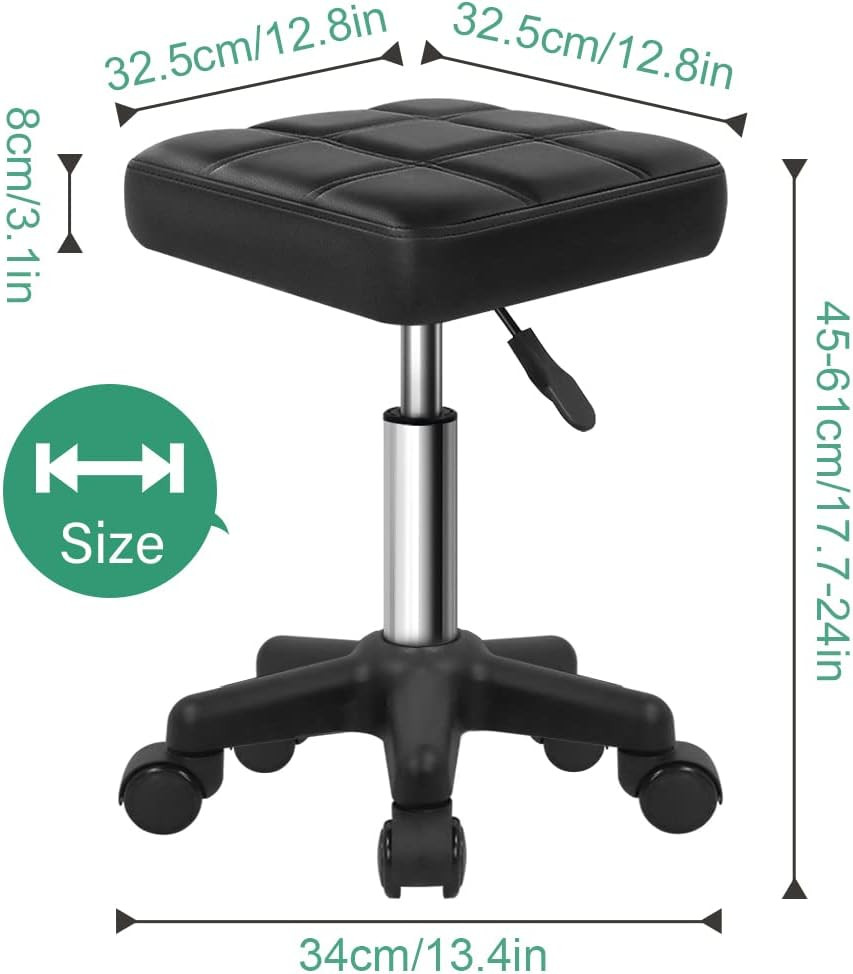 Square Swivel Stool with Wheels PU Leather Rolling Stool Height Adjustable for S